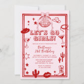Red Let's Go Girls Birthday Party Invitation Kaart (Voorkant)