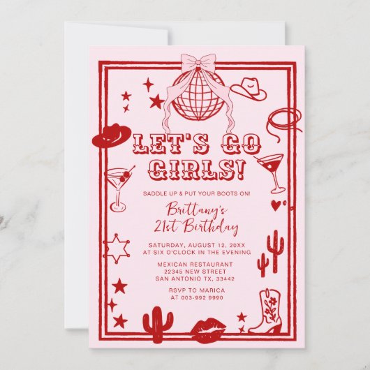 Red Let's Go Girls Birthday Party Invitation Kaart (Voorkant)