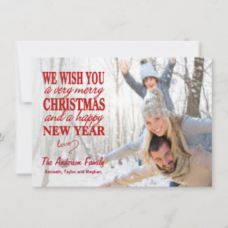 Red Lettered Kerstmis, Full-Bleed Flat-kaarten Feestdagenkaart
