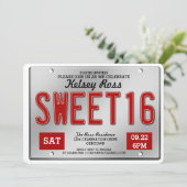 Red Licence Bord Sweet 16 Party-uitnodigingen Kaart (Staand voorkant)