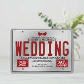 Red License Bord Wedding Kaart (Staand voorkant)