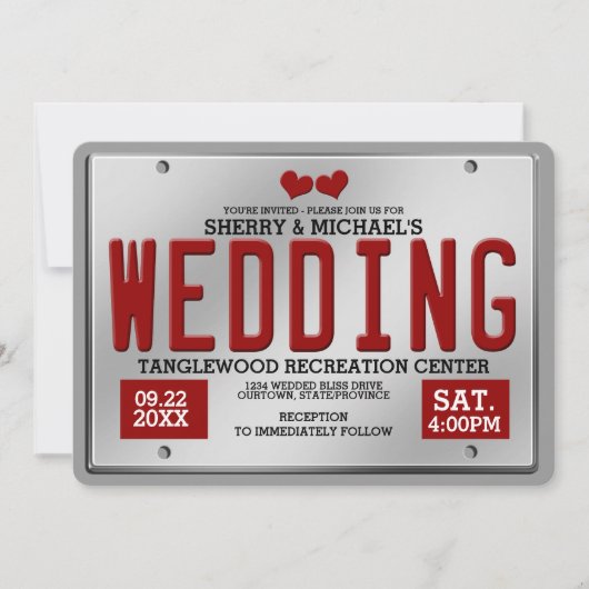 Red License Bord Wedding Kaart (Voorkant)