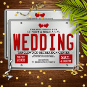 Red License Bord Wedding Kaart