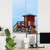 Red Lifeguard Tower No Lifeguard on Duty Poster (Thuiskantoor)