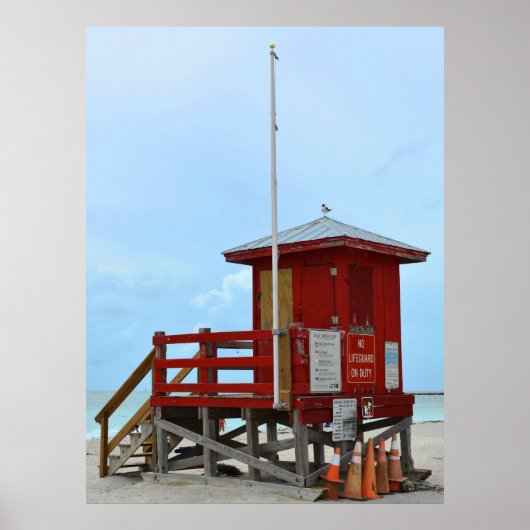 Red Lifeguard Tower No Lifeguard on Duty Poster (Voorkant)