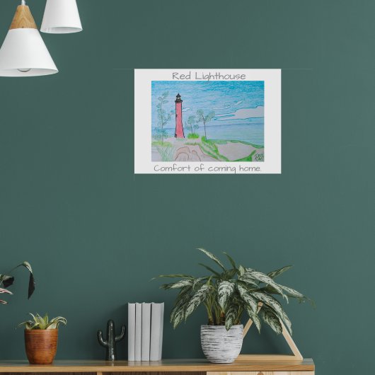 Red Light House aan het strand Poster (Woonkamer 1)