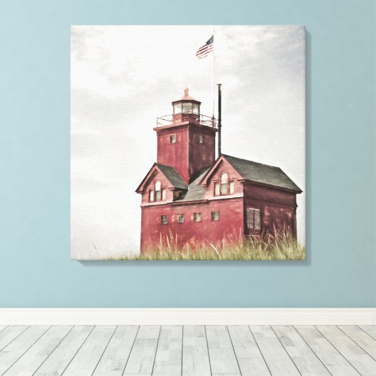 Red Lighthouse Impressionisme Canvas Afdruk (Insitu (Houten vloer))
