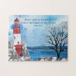 Red Lighthouse Waterverf Scene Legpuzzel