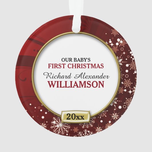 Red Lijst Baby's 1e Kerstmis Ornament (achterkant)