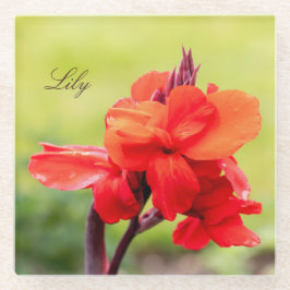 Red Lily Aangepaste naam Glazen Onderzetter