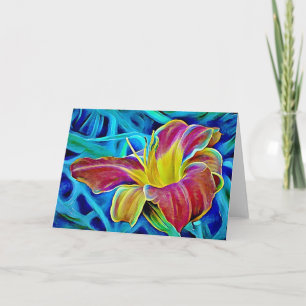 Red Lily Aqua Fantasy Art Note Kaart