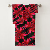 Red Lily Floral Abstract Art Pattern Bad Handdoek (Insitu)