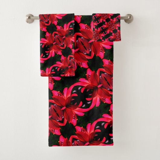 Red Lily Floral Abstract Art Pattern Bad Handdoek (Insitu)