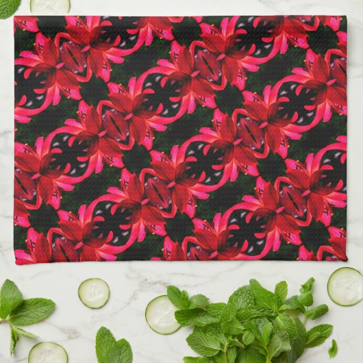 Red Lily Floral Abstract Art Pattern Theedoek (Gevouwen)