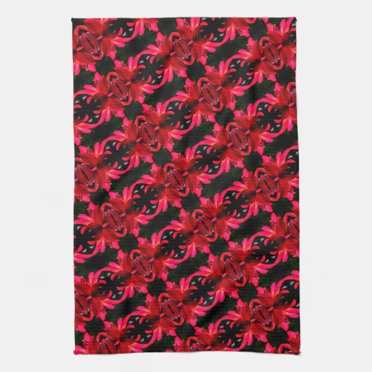 Red Lily Floral Abstract Art Pattern Theedoek (Verticaal)