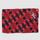 Red Lily Floral Abstract Pattern - Gepersonaliseer Golfhanddoek (Horizontaal)