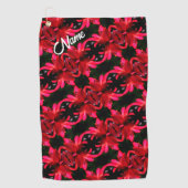 Red Lily Floral Abstract Pattern - Gepersonaliseer Golfhanddoek (Voorkant)