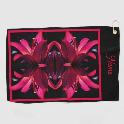 Red Lily Flower Abstract gepersonaliseerd Golfhanddoek (Horizontaal)