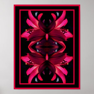 Red Lily Flower Mirror Abstract Poster