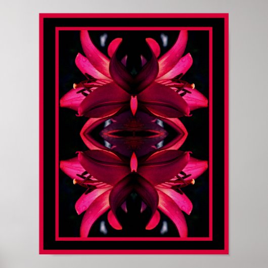 Red Lily Flower Mirror Abstract Poster (Voorkant)