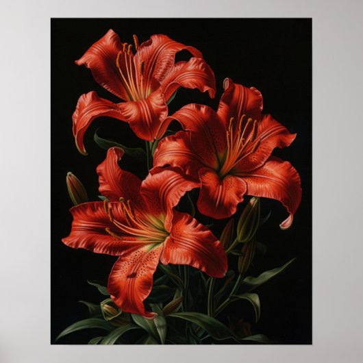 Red Lily Flowers Art Print Poster (Voorkant)