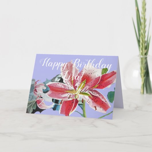 Red Lily mauve floral Waterverf Birthday Kaart (Voorkant)