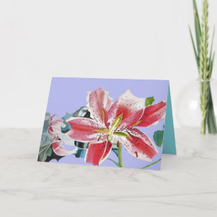 Red Lily mauve floral Waterverf Birthday Kaart
