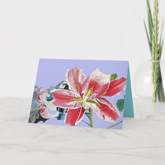 Red Lily mauve floral Waterverf Birthday Kaart (Voorkant)
