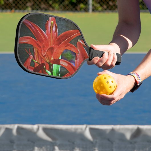 Red Lily-Textured door Shirley Taylor Pickleball Paddle (Insitu)