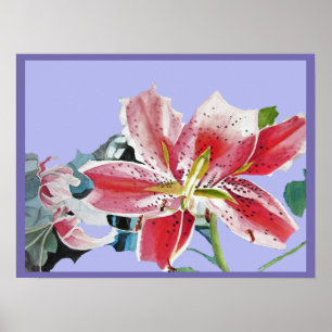Red Lily Watercolor Flowers Floral Art Poster