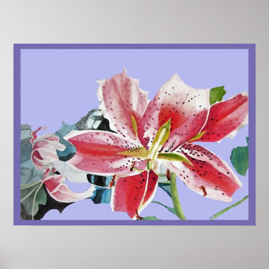 Red Lily Watercolor Flowers Floral Art Poster (Voorkant)