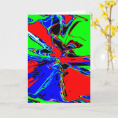 Red Lime Green Blue Abstract Pinrad Flower Kaart (Gele Bloem)