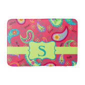 Red Lime Green Monogram Modern Paisley Pattern Badmat (Voorkant)