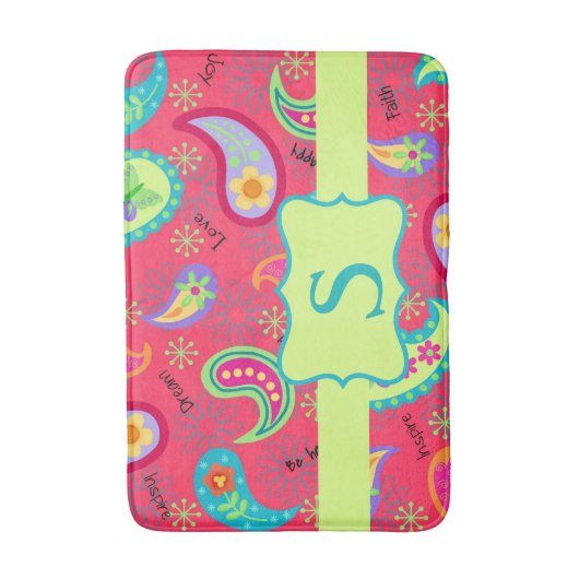 Red Lime Green Monogram Modern Paisley Pattern Badmat (Voorkant Verticaal)