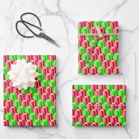 Red Limoen Kelly Green Gold Fun Pattern kerst Inpakpapier Vel (Voorkant)