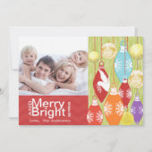 Red Limoen Retro Merry en Bright Family Photo Card Feestdagenkaart (Voorkant)