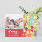 Red Limoen Retro Merry en Bright Family Photo Card Feestdagenkaart (Staand voorkant)