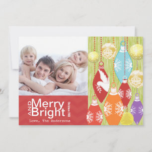 Red Limoen Retro Merry en Bright Family Photo Card Feestdagenkaart
