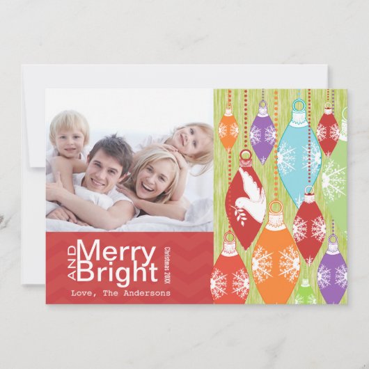 Red Limoen Retro Merry en Bright Family Photo Card Feestdagenkaart (Voorkant)