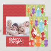 Red Limoen Retro Merry en Bright Family Photo Card Feestdagenkaart (Voorkant / Achterkant)