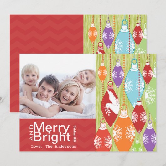 Red Limoen Retro Merry en Bright Family Photo Card Feestdagenkaart (Voorkant / Achterkant)