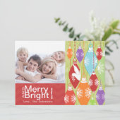 Red Limoen Retro Merry en Bright Family Photo Card Feestdagenkaart (Staand voorkant)
