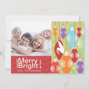 Red Limoen Retro Merry en Bright Family Photo Card Feestdagenkaart