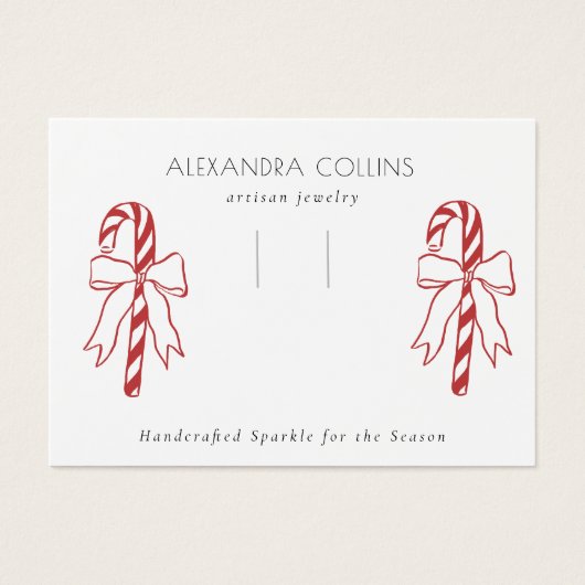 Red Line Art Candy Cane & Bow Hairclip Display Visitekaartje (Voorkant)