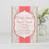 Red Linen Burlap & Lace Bridal Shower Invitations Kaart (Staand voorkant)