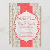 Red Linen Burlap & Lace Bridal Shower Invitations Kaart (Voorkant / Achterkant)