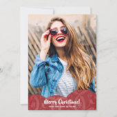 Red Linen Filigree Foto met kerstfeestdag Kaart (Voorkant)