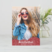 Red Linen Filigree Foto met kerstfeestdag Kaart (Staand voorkant)