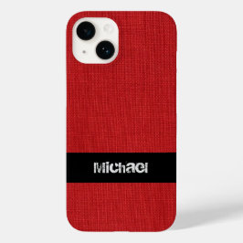 Red Linen Texture Photo met aangepaste naam Case-Mate iPhone Case