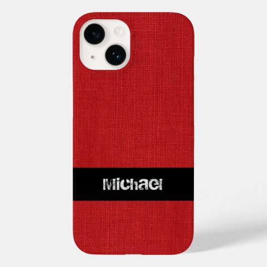 Red Linen Texture Photo met aangepaste naam Case-Mate iPhone Case (Achterkant)